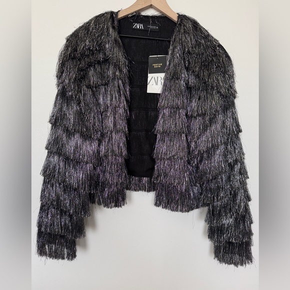 ZARA 8741/499/808/030/295 Bloggers Fav Fringed Metallic Thread Jacket - Picture 7 of 9